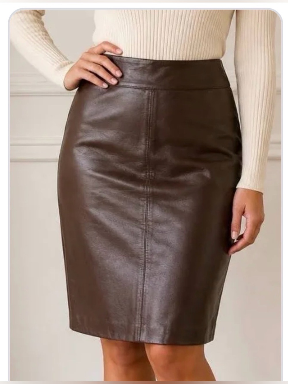 Chocolate Brown Leather Pencil Skirt